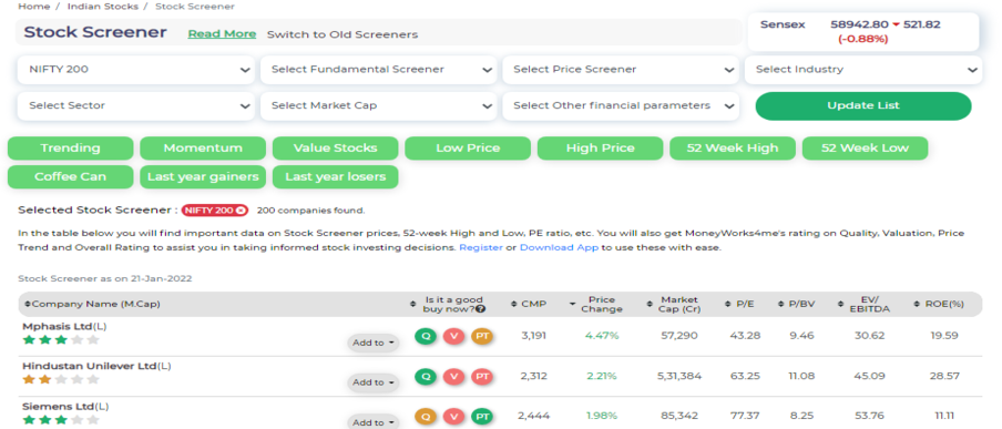 Superstars Select screener